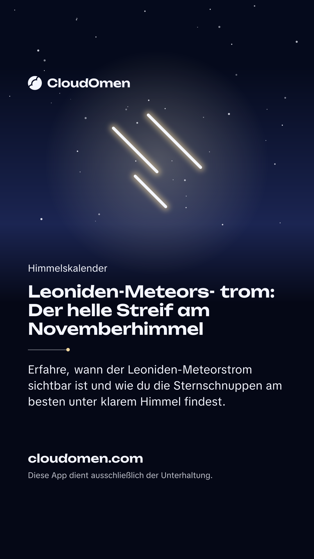Story-Bild: Leoniden-Meteorstrom: Der helle Streif am Novemberhimmel