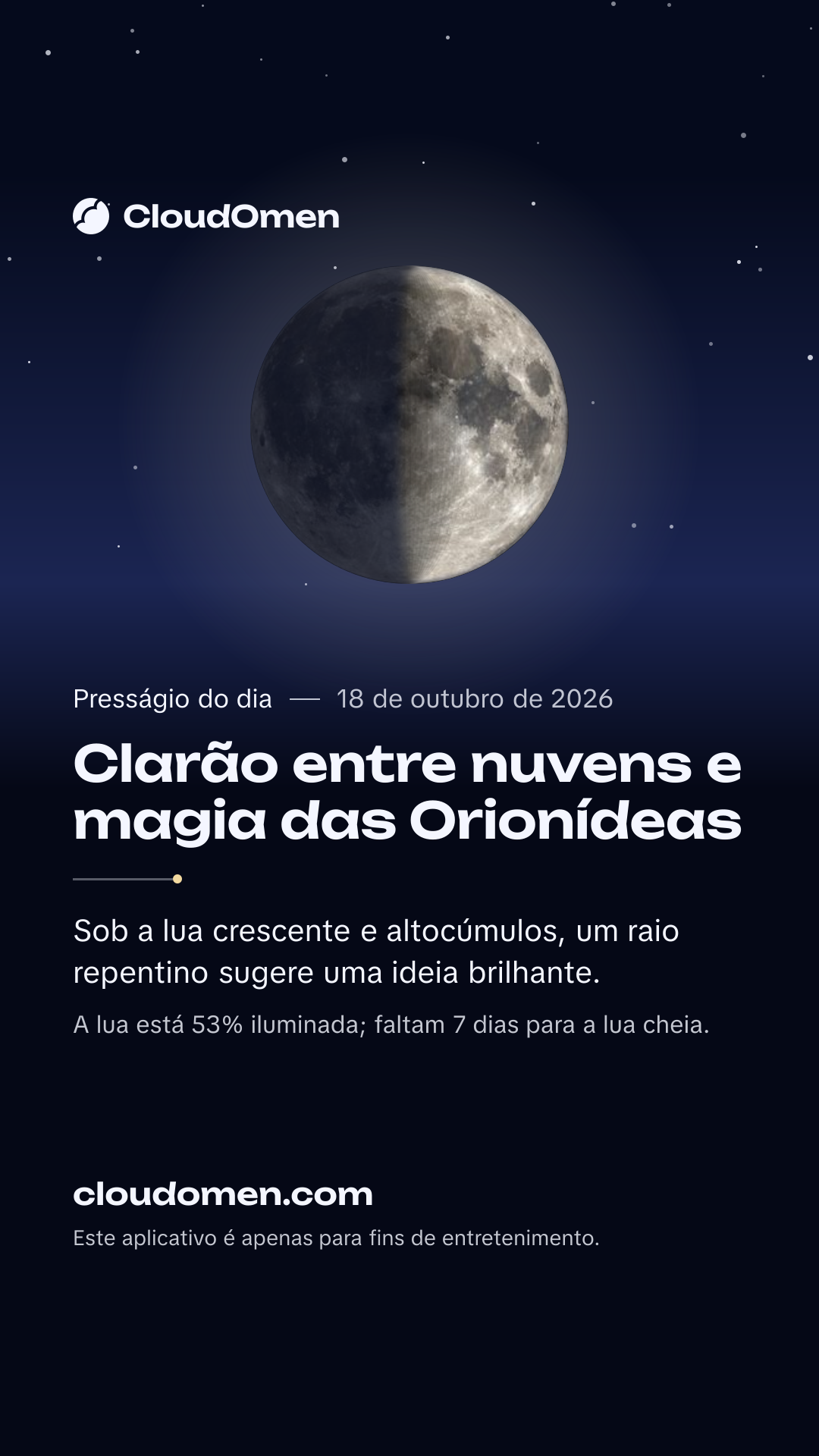 Imagem para stories: Clarão entre nuvens e magia das Orionídeas