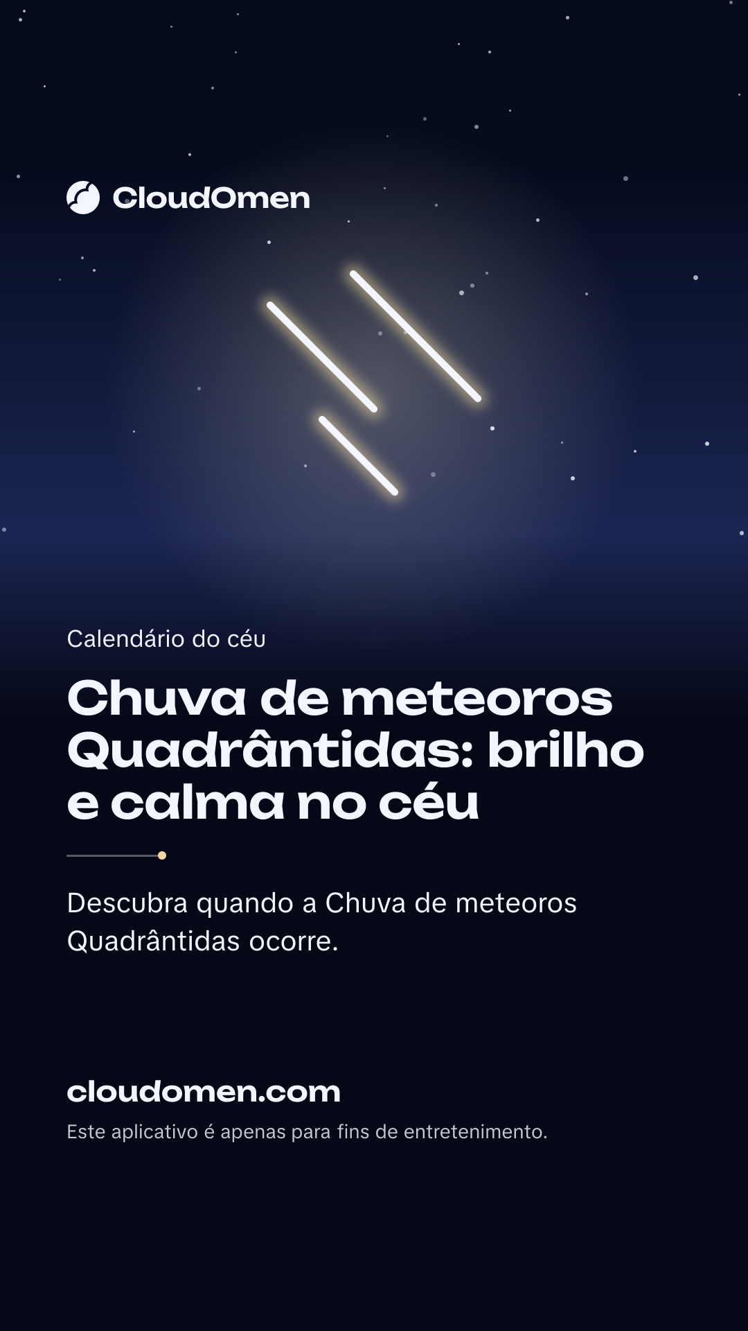 Imagem para stories: Chuva de meteoros Quadrântidas: brilho e calma no céu